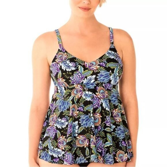 Swim Solutions Tankini Top Swimsuit size 8 Boho Paisley V Neck Underwire NEW - Picture 16 of 16